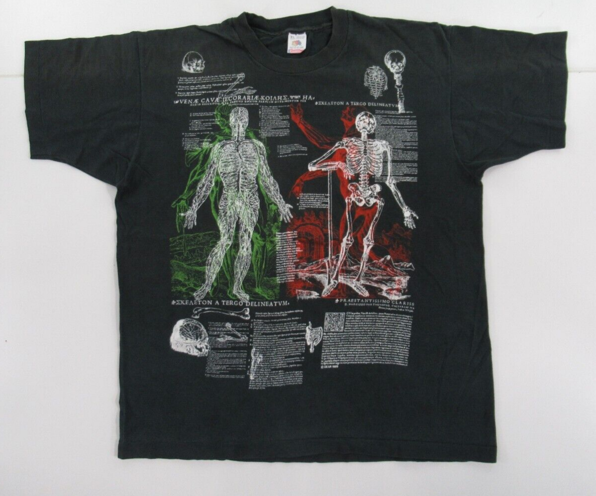 VTG 80s Anatomical Skeleton Anatomy Latin Single Stitch AOP Shirt