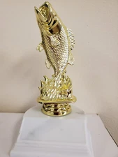 Standing Bass fishing trophy award,  with engraving,~ 6" tall, new, custom