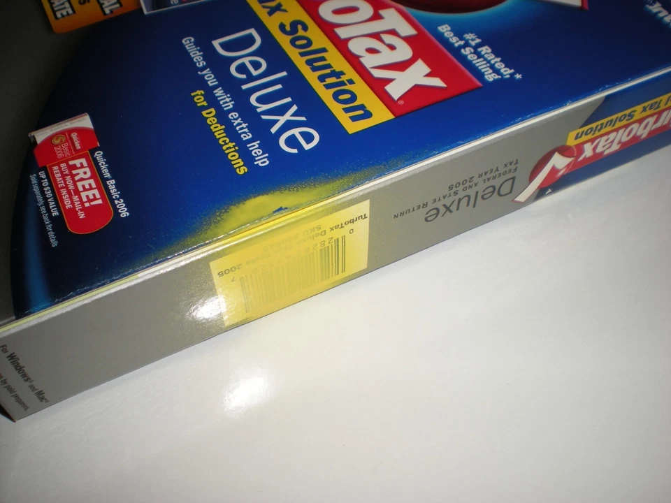 Turbotax 2005 Deluxe + state.  New in box.  Genuine but blemished package. - Image 2 of 4