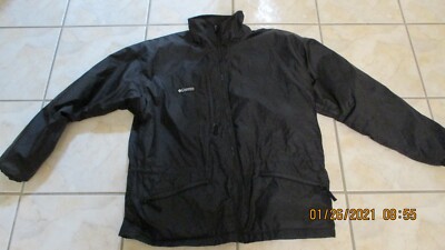 COLUMBIA MEN LARGE BLACK NYLON JACKET-FLEECE LINED-WIND PROOF | eBay