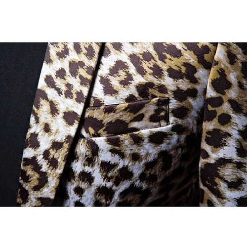 Mens Leopard Printed Bar Singer Clubwear Jackets Party Notch Lapel Blazer Coats - Picture 6 of 6