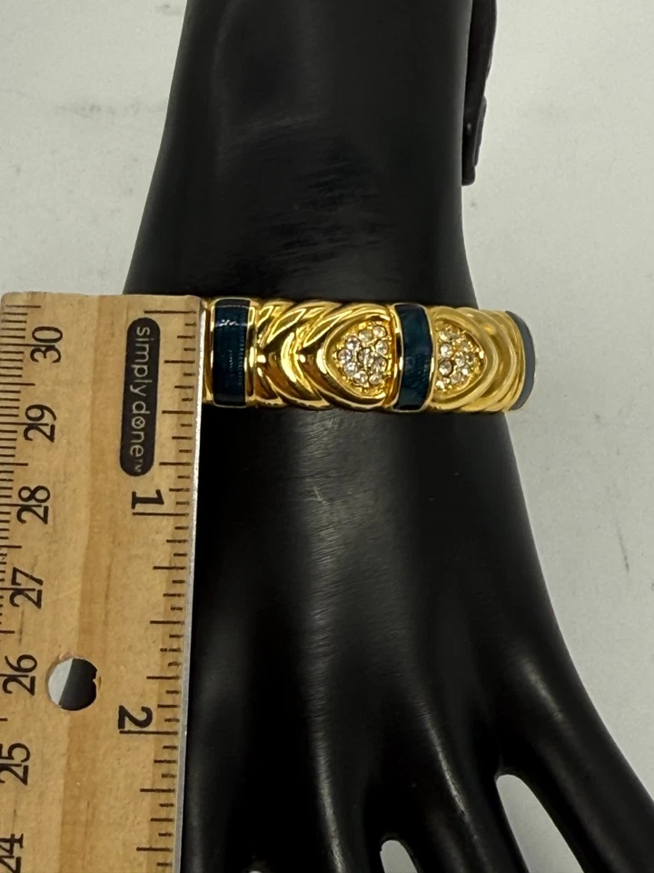VTG Joan Rivers Signed Clamper Bracelet Boldtone Rhinestones & Navy Blue Enamel - Image 4 of 4