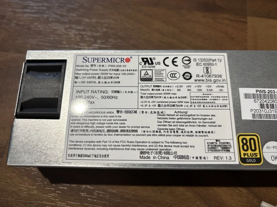 SUPERMICRO PWS-203-1H PSU/Netzteil 200W 80+ Plus Gold 1HE #server,1u,1he - Bild 2 von 3