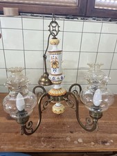 Vintage Kronleuchter 5-flammig 60cm Messing Keramik Landhaus Stil