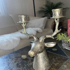 Kerzenständer, Kerzenleuchter, Messing?Hirschkopf, Metall, Shabby, Vintage