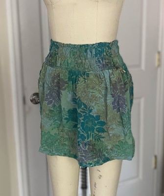 PATRIZIA PEPE Green Floral silky Shirred Wide Waist Y2K Mini Skirt *42 MEDIUM*