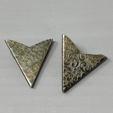 Vintage Collar Tips Tabs Textured Silver Tone Scroll Work Retro Western Wear