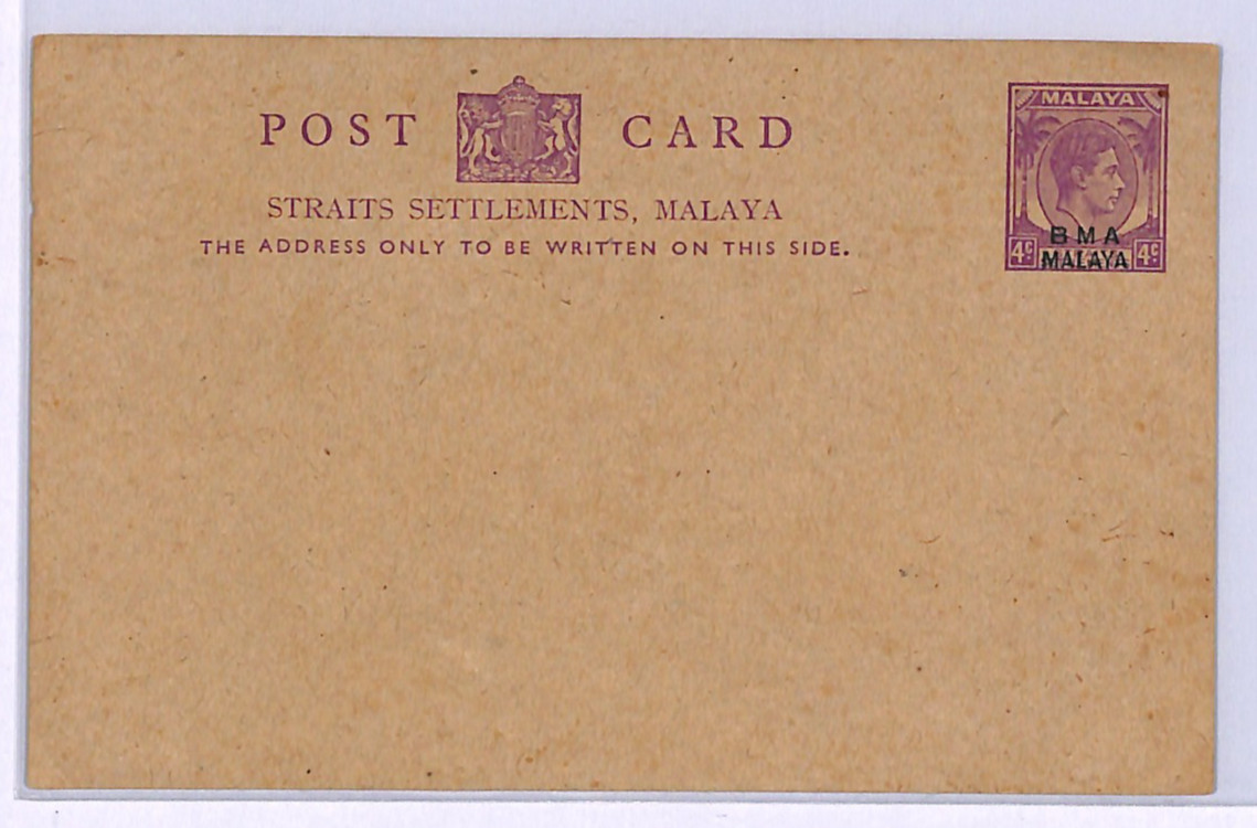 MALAYA BMA Unused KGVI Postal Stationery Card 4c{samwells-covers}WM22