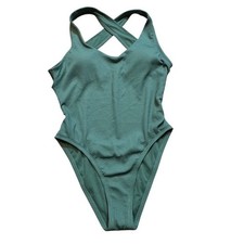 Nike Womens Green Crinkle Textured One Piece Swimsuit Crossback MEDIUM NWT J 