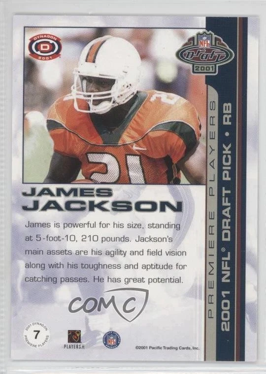 2001 Pacific Dynagon Premiere Players /999 James Jackson #7 Rookie RC - Image 2 of 2