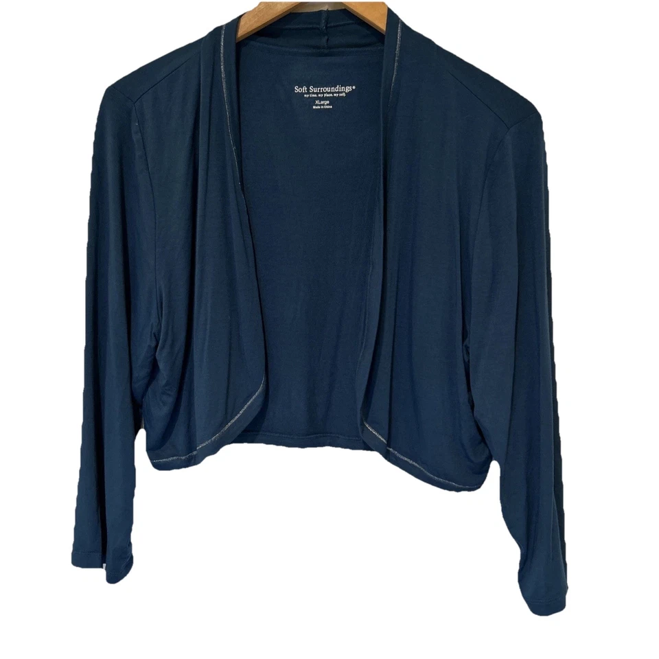 Soft Surroundings Womens Cardigan Blue XLarge Drape Front Lightweight Travel - Image 2 of 4