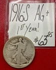 1916-S Walking Liberty Half Dollar (AG+) About Good Cond. “First Year” ENN Coins