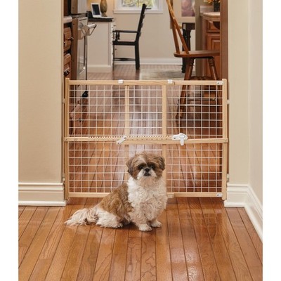 Wood & White Wire Mesh Pet Gate, Pressure Mounted 24''H x 29-50''W