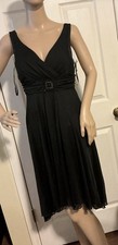 NWT LADIES EN FOCUS Black Sleeveless A-line Cocktail Dress Beaded Waist Buckle 1
