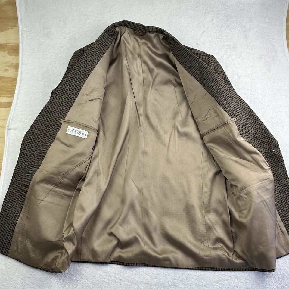 Abrigo Deportivo Vintage Givenchy Monsieur Blazer 42R Marrón Negro Cuadros Geométricos EE. UU.  Foto 3 de 4