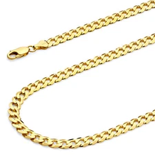 Wellingsale 14k Yellow Gold Solid 6mm Cuban Beveled Chain Necklace