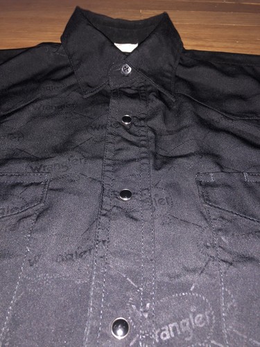 Wrangler Western Pearl Snap Shirt Black Cowboy All Over Monogram Sz S EUC - Picture 6 of 12
