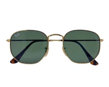 Ray-Ban Sunglasses RB3548N Hexagonal Flat Gold Frame Green Classic Lenses 54mm
