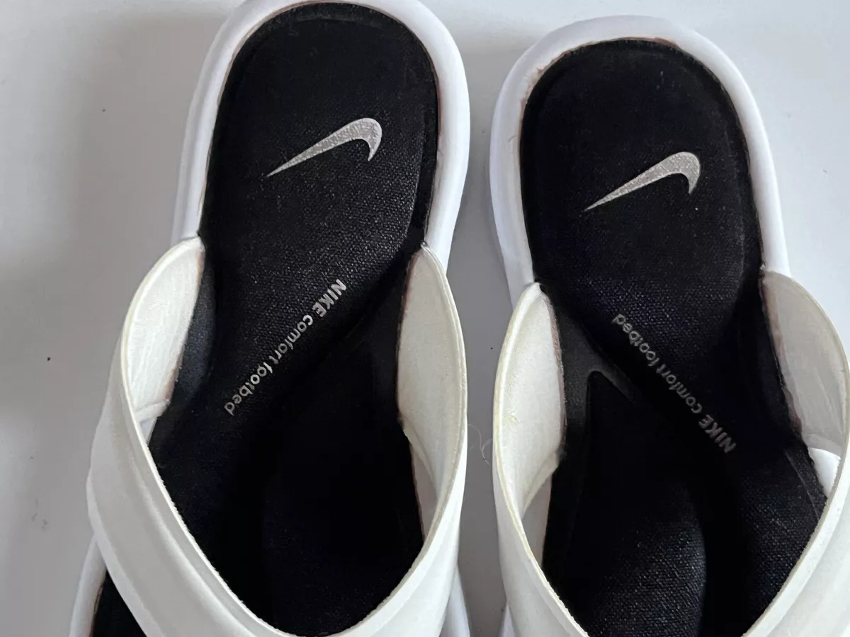 Nike Comfort Footbed Thong Flip Flops Sandals Slip-On White Black Sz 5  Youth