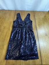 Lulu’s Navy Blue Sequin V-Neck Bodycon Dress Party Prom Wedding Size Medium EUC!