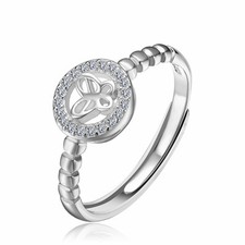 925 Sterling Silver Adjustable Zircon Promise Ring Open Band Women Stackable Gif