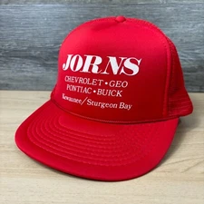 Jorns Hat Cap Snapback Red Trucker Kewaunee Sturgeon Bay Wisconsin