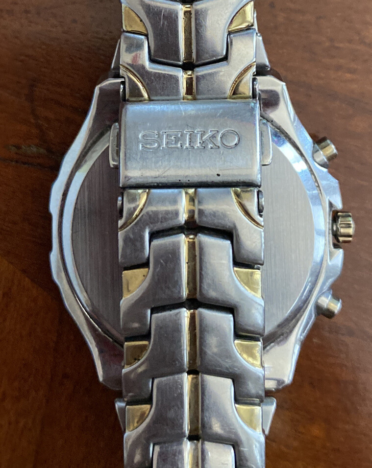Seiko SNDZ24 Chronograph 100m Watch Silver/Gold Band w/Black