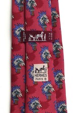 HERMÈS Paris orig. Vintage Krawatte 7433 HA 100% Seide rot Muster Palmen