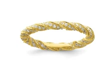 Solid 10K Yellow Gold With Vivid White Moissanite Women Twisted Eternity Band