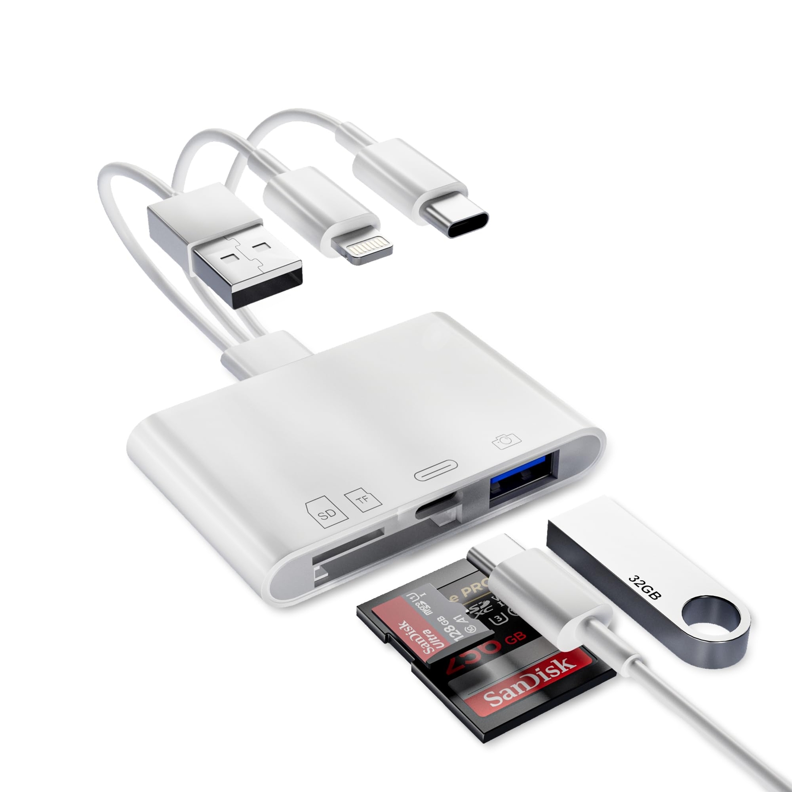 Universal SD Card Reader for iPhone/Mac/Android, 4 in 1 Memory Card Reader wi...