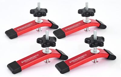 4PK Red T-Track Hold Down Clamps 6-3/8''Lx1-1/4''W Double Cut Profile Anodized
