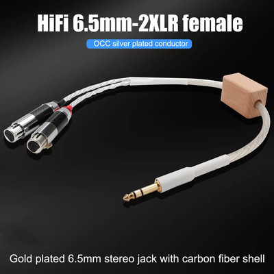 HIFI Silver Plated Wire Headphone Cable 6.5mm to 2XLR Audio Interconnect Cable