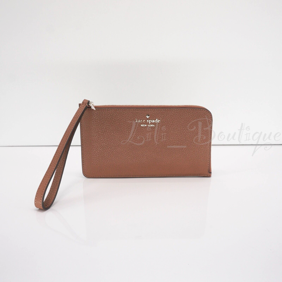 カホン　ローズグレイ　E NWT Kate Spade KE574 Lucy Medium L-Zip Wristlet Pebble Leather