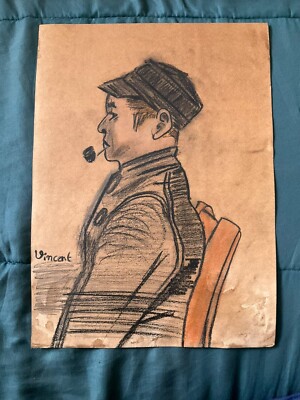 VINCENT VAN GOGH drawing and painting on old paper signed stamped vintage