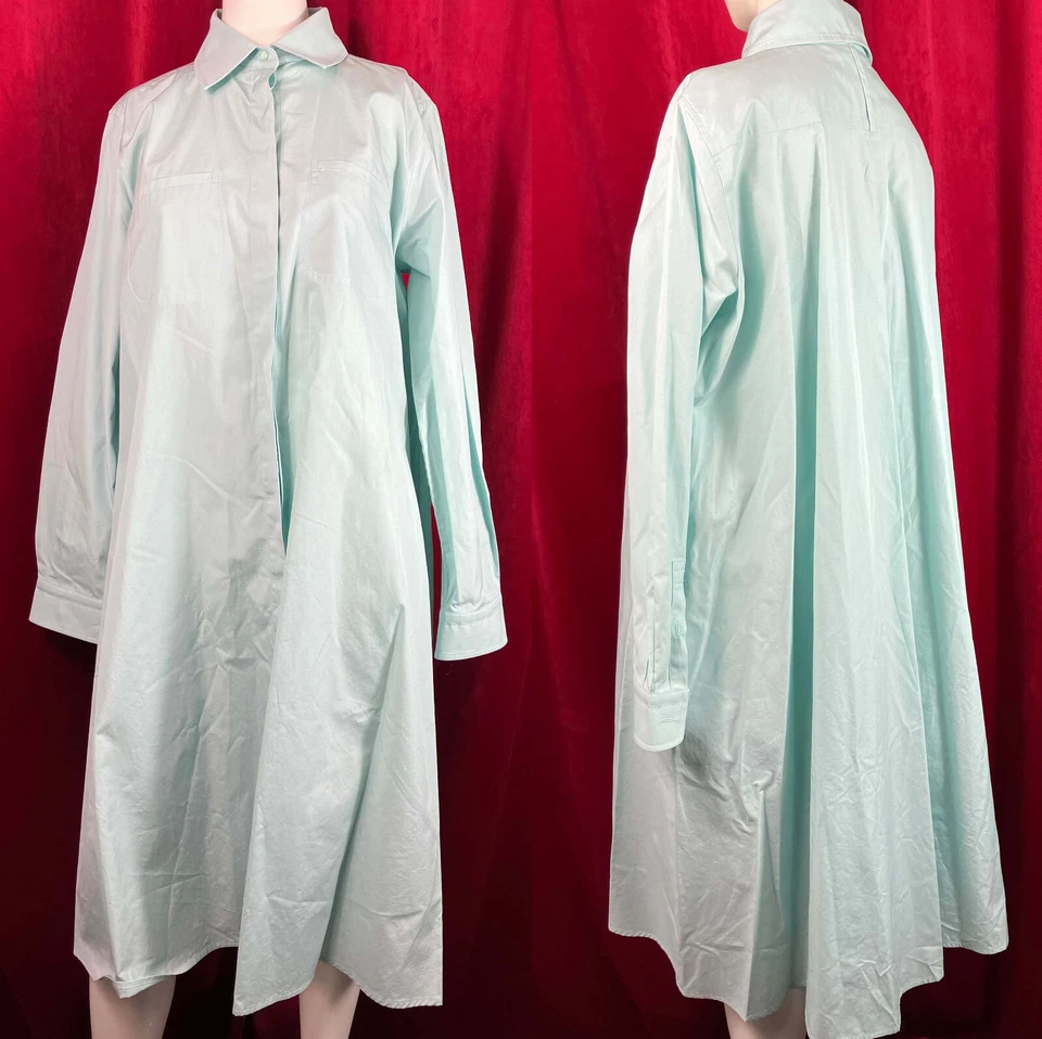 US 12 UNIQUE Max Mara Cotton Maxi Skirt Dress Coat Pale Blue Swing