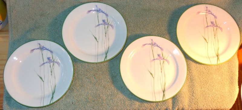 4 CORELLE SHADOW IRIS PURPLE FLOWER 7-1/4" SALAD PLATES OR BREAD & BUTTER PLATES