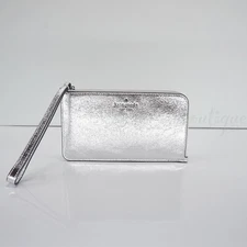 NWT Kate Spade KE635 Lucy Medium L-Zip Wristlet Metallic Leather Lunar Light 139