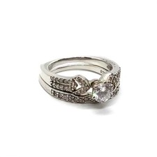Ladies Sterling Silver Solitaire CZ Engagement / Wedding Band Set