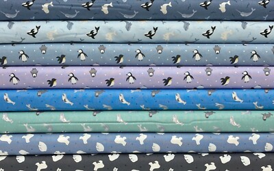 Polartiere Baumwollstoff Lewis & Irene Eisbär Robbe Pinguin für Patchwork