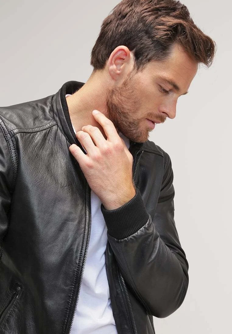 Leather Jacket Men Black with Hood Pure Lambskin Genuine leather Jacket