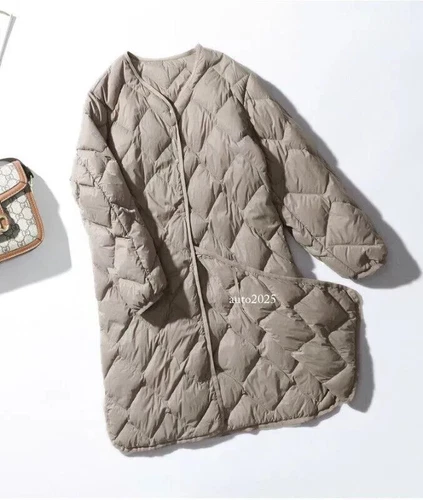 Damen Daunenjacke 90% Entendaunenmantel V-Ausschnitt lang Daunen Puffer Jacket - Bild 11 von 23