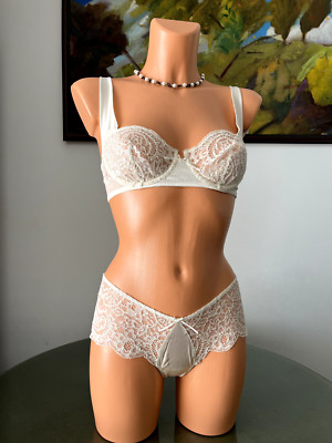 NWT La Perla Villa Toscana Ivory Lace Bra / Panty Set, sz 32C / S