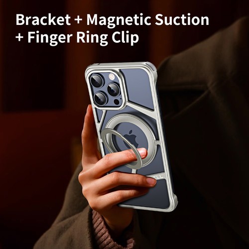 Metal Hollow Case for iPhone16 Pro Max with Magnetic Bracket Heat Dissipation - Picture 8 of 16