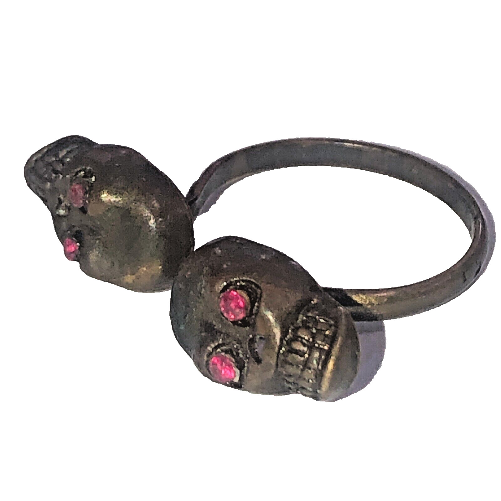 Antique 800 Solid Silver Open Ring Double Skull H… - image 3