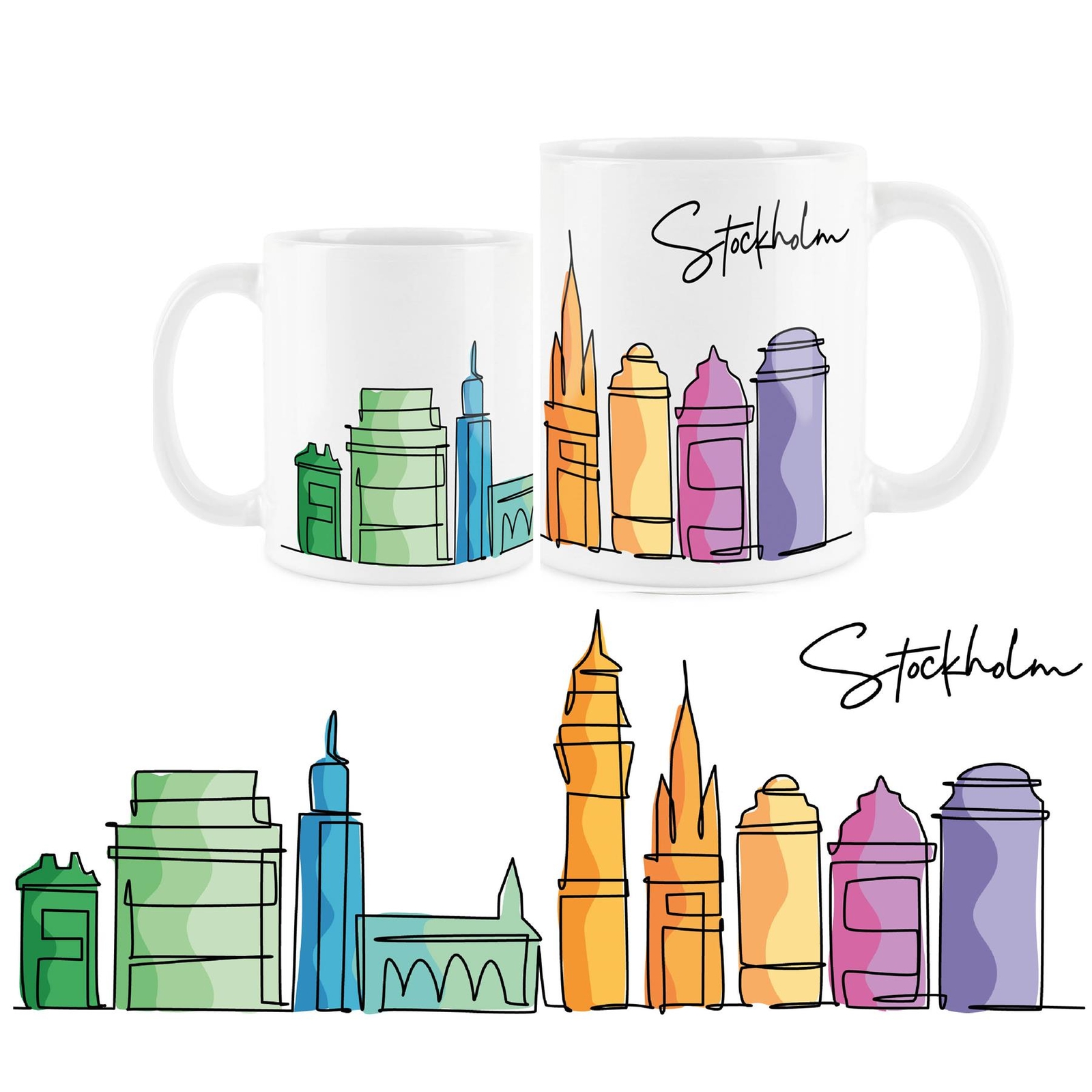 Stockholm Mug - Colourful City Skyline Ceramic Tea/Coffee Cup for Travel Lovers
