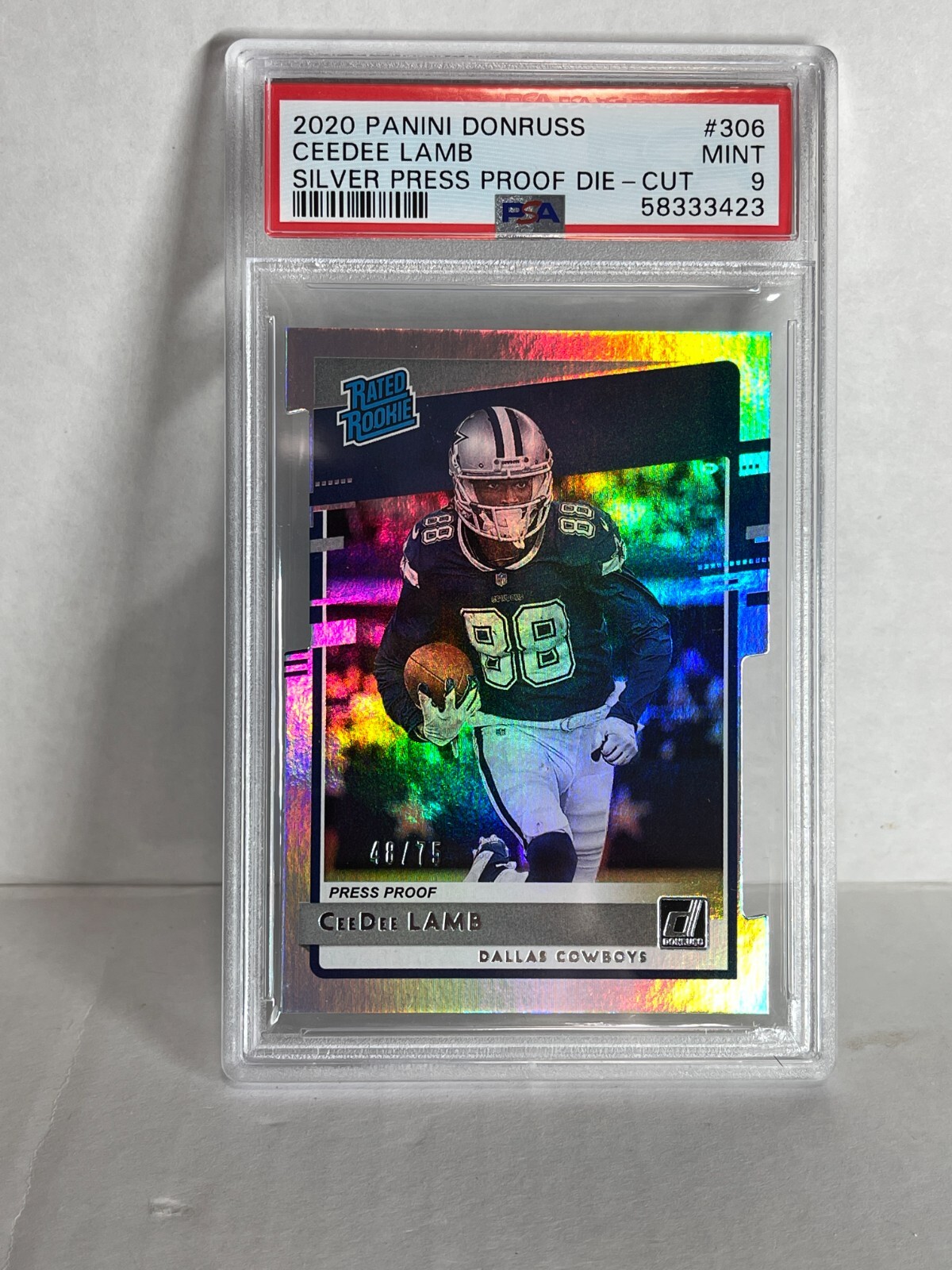 2020 Donruss CeeDee Lamb Silver Press Proof Rookie RC #306 Die Cu / 75 PSA 9