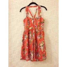 Women's LF Strappy Orange Floral Flowers Party Spring Mini Dress Medium EUC
