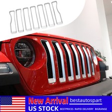 7pcs Silver Front Mesh Grille Cover Guard Trim For Jeep Wrangler Jl 2018 24dr