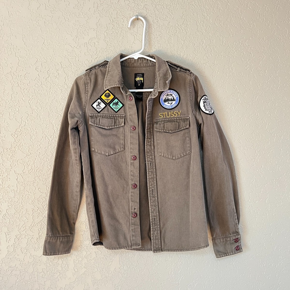 Stussy Military Green Style Cotton Button Up Jacket - WOMEN SMALL 