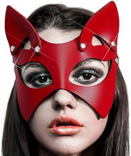 Leather Cat Mask Black Halloween Masquerade Masks Costume Eye Accessory for Wome
